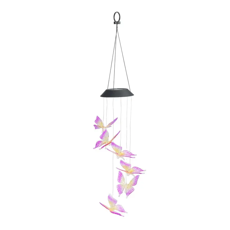 Lampa solarna wisząca, motyle LED, dzwonek wietrzny, 78 cm