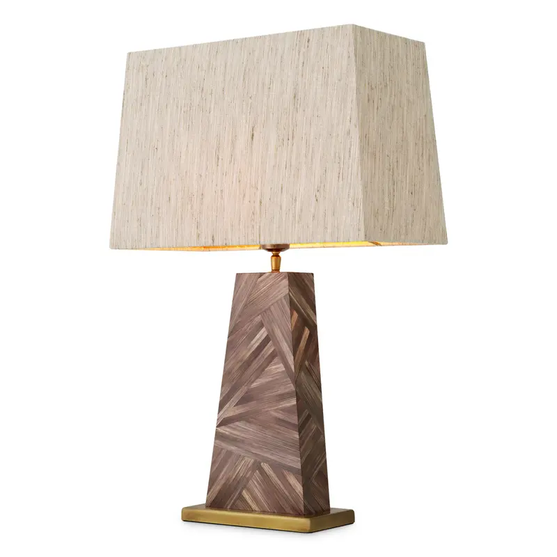 Lampa stołowa Gaultier, brązowa marketeria ze słomy, z abażurem