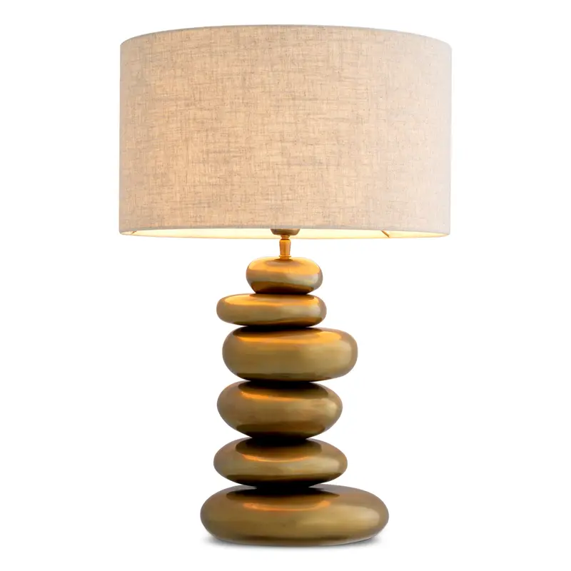 Lampa stołowa Kallisto, wykończenie mosiądz vintage, z abażurem