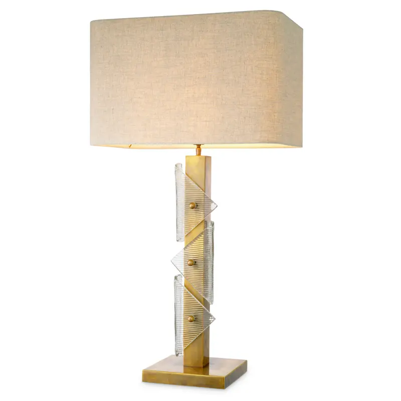Lampa stołowa Mirabella, wykończenie mosiądz vintage, z abażurem