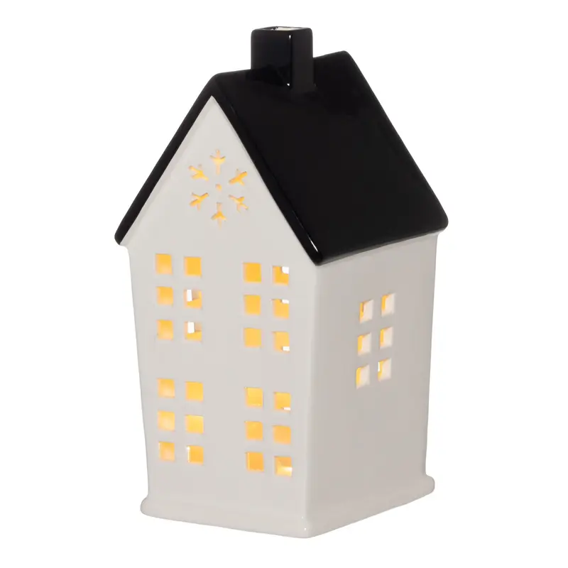 Lampion ceramiczny LED w kształcie domku, 25,5 cm