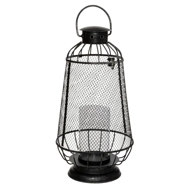 Lampion metalowy ażurowy w stylu lampy naftowej, 43,5 cm