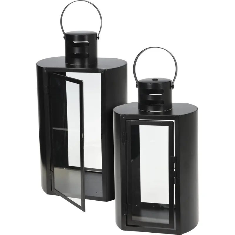 Lampion metalowy czarny MINIMAL, 2 latarenki