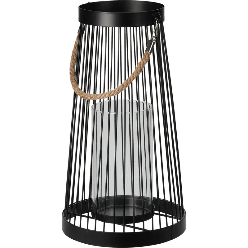 Lampion metalowy czarny, uchwyt ze sznurka