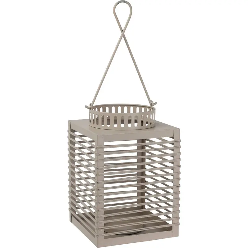 Lampion metalowy z ozdobnym uchwytem, szary