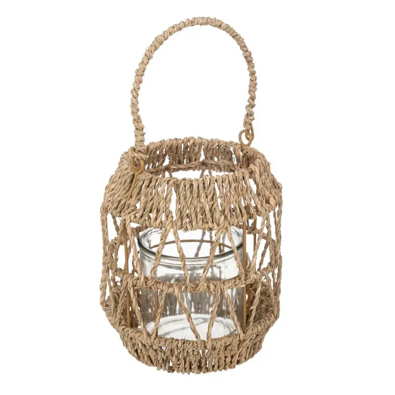 Lampion rattanowy na taras, z rączką, wys. 18 cm