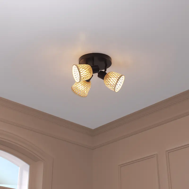 Lampy sufitowe LIO 3 klosze z plecionego bambusa, 3 x Ø 25 cm
