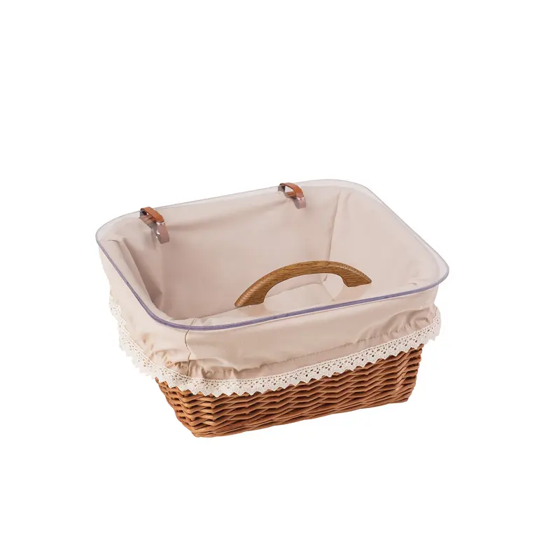 Laro wicker bread basket with beige trim for display TheWickerStories
