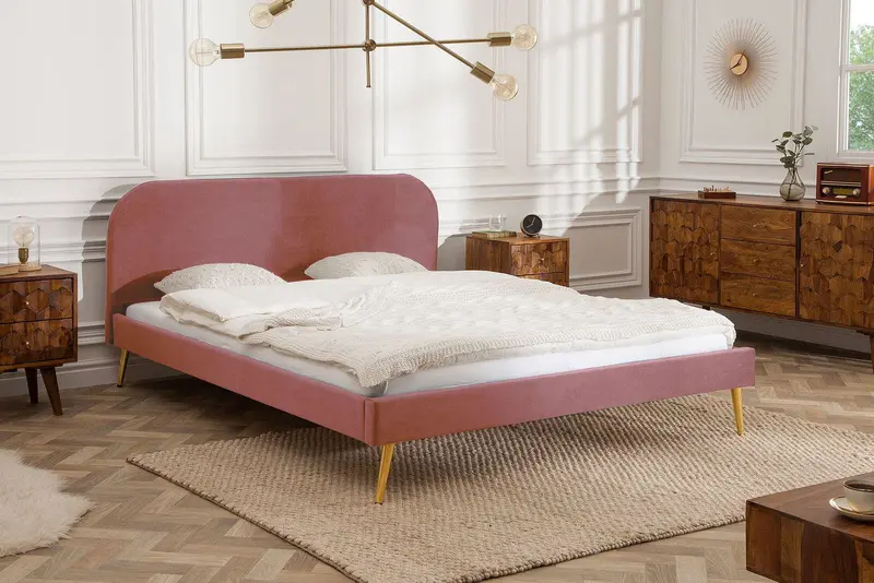 Łóżko Famous Retro różowy aksamit 140 / 39693 / INVICTA INTERIOR