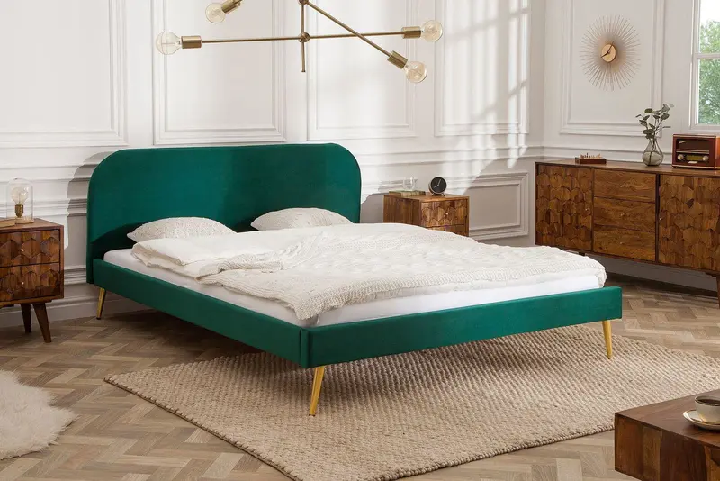 Łóżko Famous Retro szmaragdowy aksamit 140 / 39694 / INVICTA INTERIOR