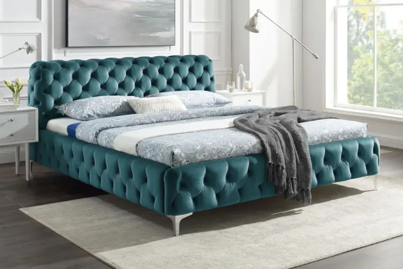 ŁÓŻKO MODERN BAROCK TURKUSOWY AKSAMIT / 41438 / INVICTA INTERIOR