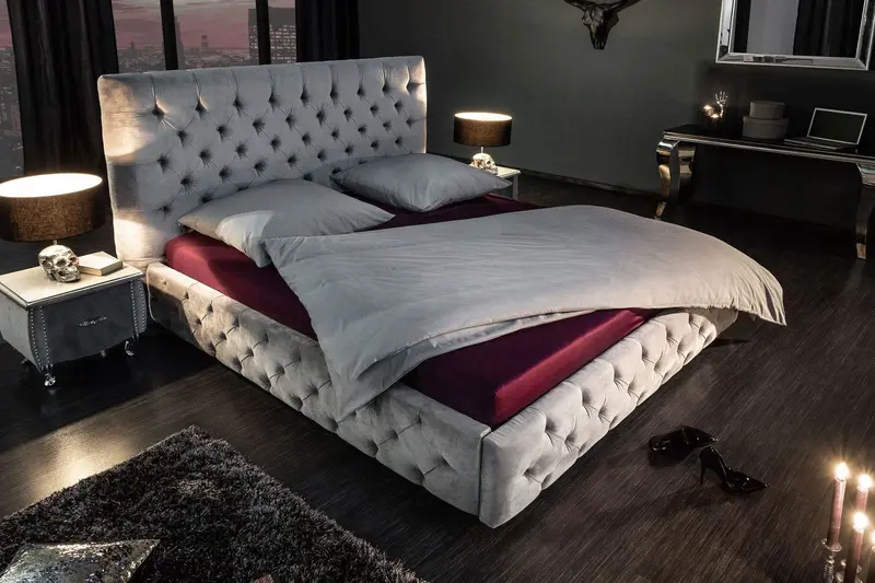 ŁÓŻKO PARIS 160 szary aksamit / 39993  / INVICTA INTERIOR