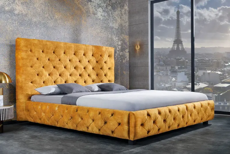 ŁÓŻKO PARIS MUSZTARDOWO ŻÓŁTY AKSAMIT 160 X 200CM / 41642 / INVICTA INTERIOR