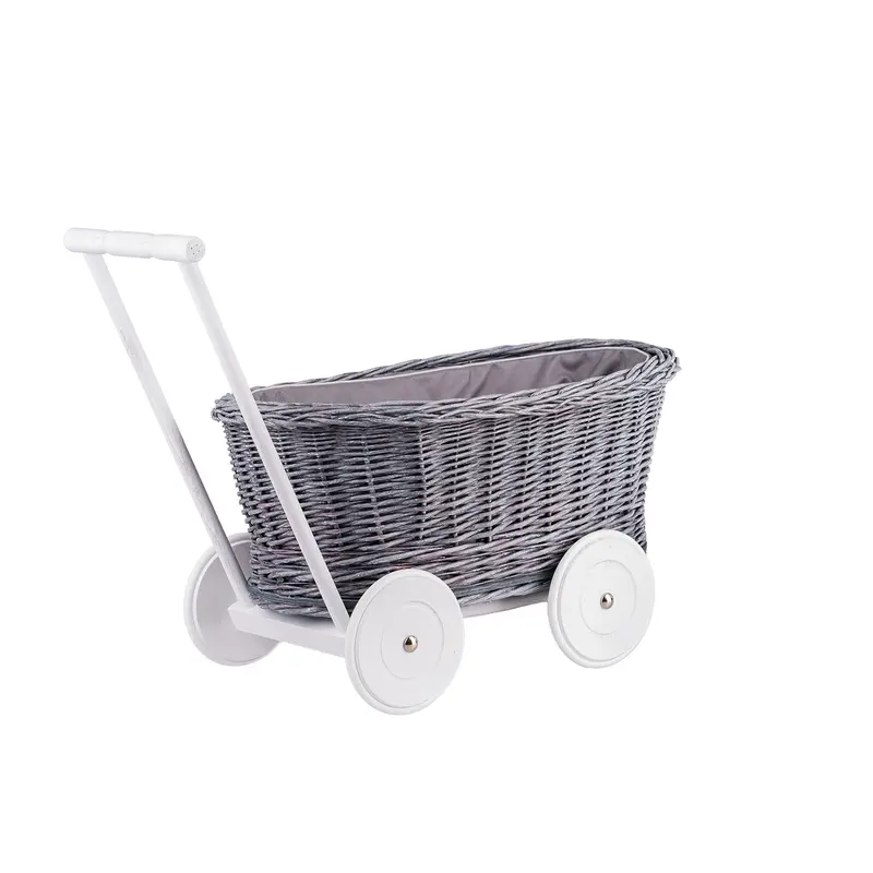 Luna wicker push stroller with gray trim TheWickerStories