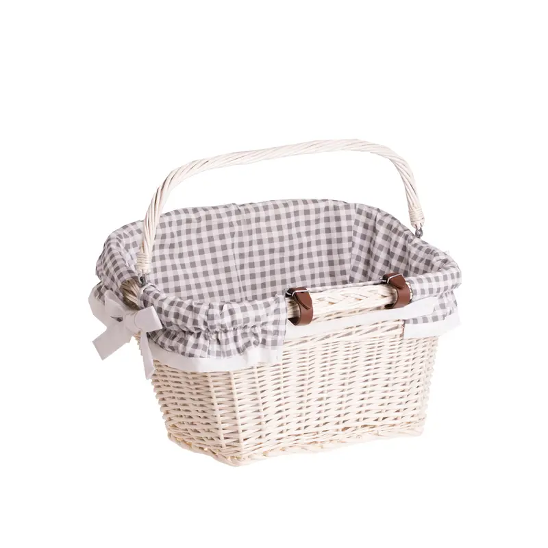 Magnus wicker bicycle basket with leather straps and leather trim TheWickerStories