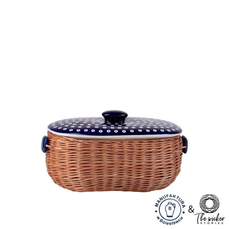 Manufaktura w Bolesławcu wicker bread bin, bread basket, pastry basket with ceramic lid and trim TheWickerStories
