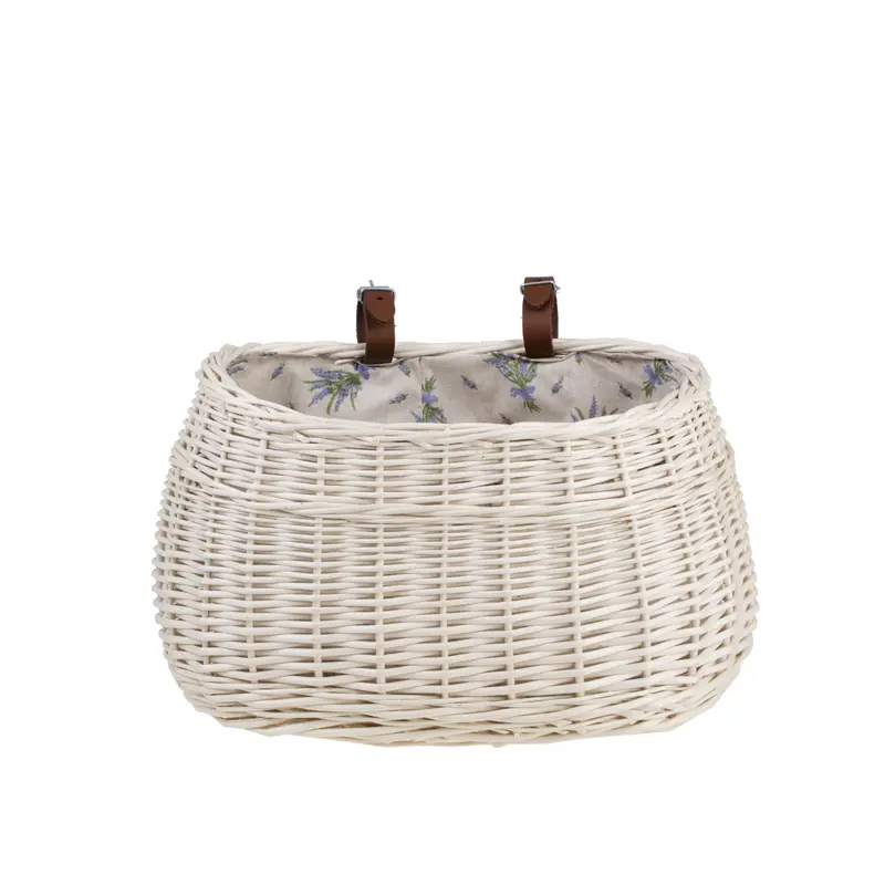 Marone wicker bike basket with beige lining and straps TheWickerStories