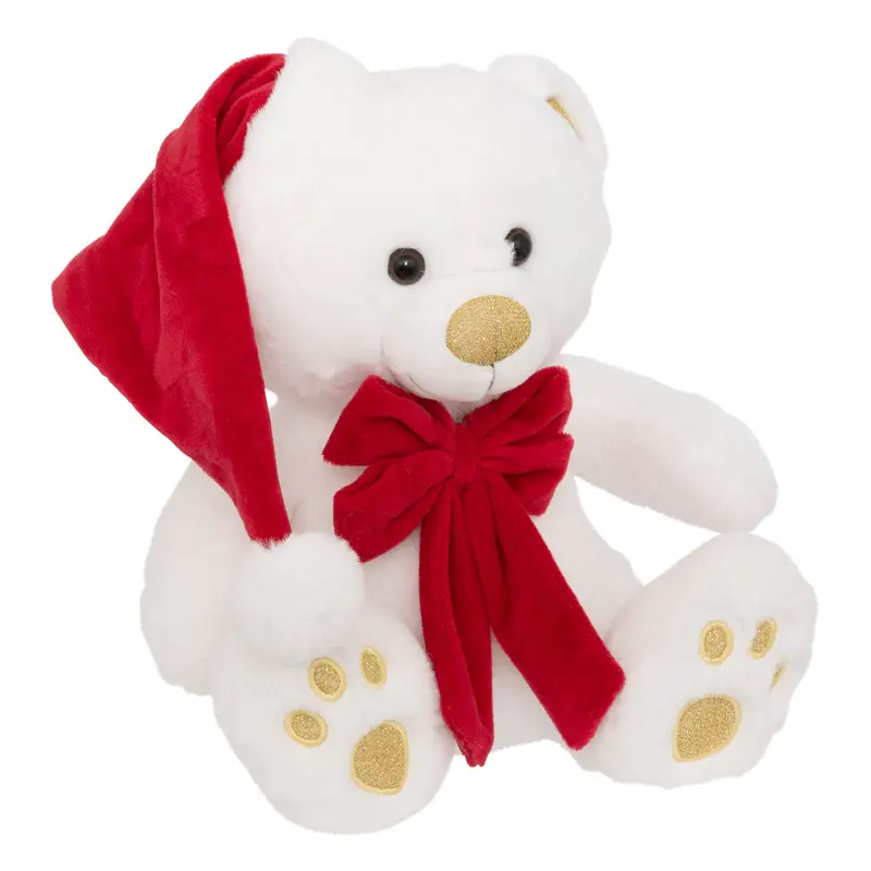 Maskotka miś z czapką Świętego Mikołaja, 25 cm