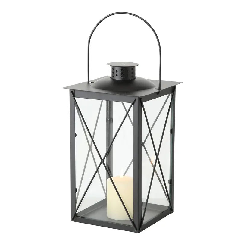 Metalowy lampion na świecę, szklane szyby, FAROL, 30 cm