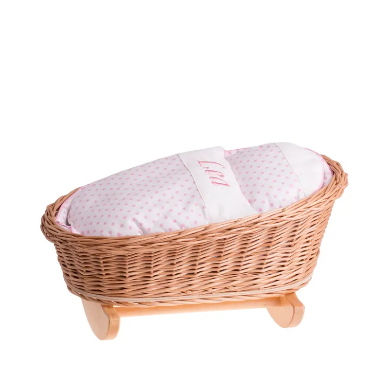 Mimi wicker cradle for dolls with personalization, pink lining, pillow and duvet TheWickerStories