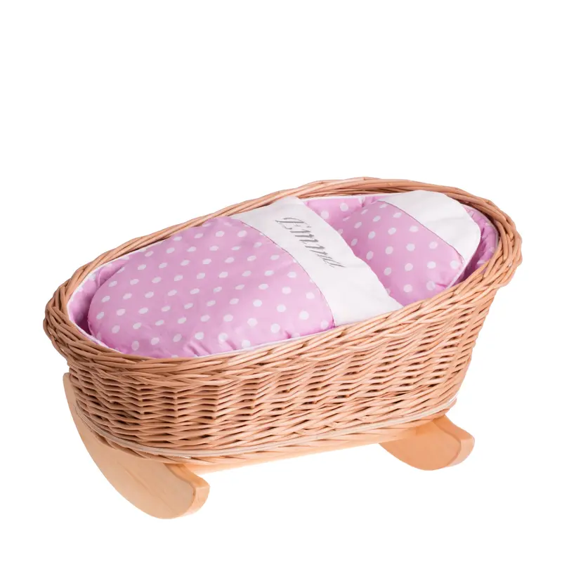 Mimi wicker cradle for dolls with personalization, pink lining, pillow and duvet TheWickerStories
