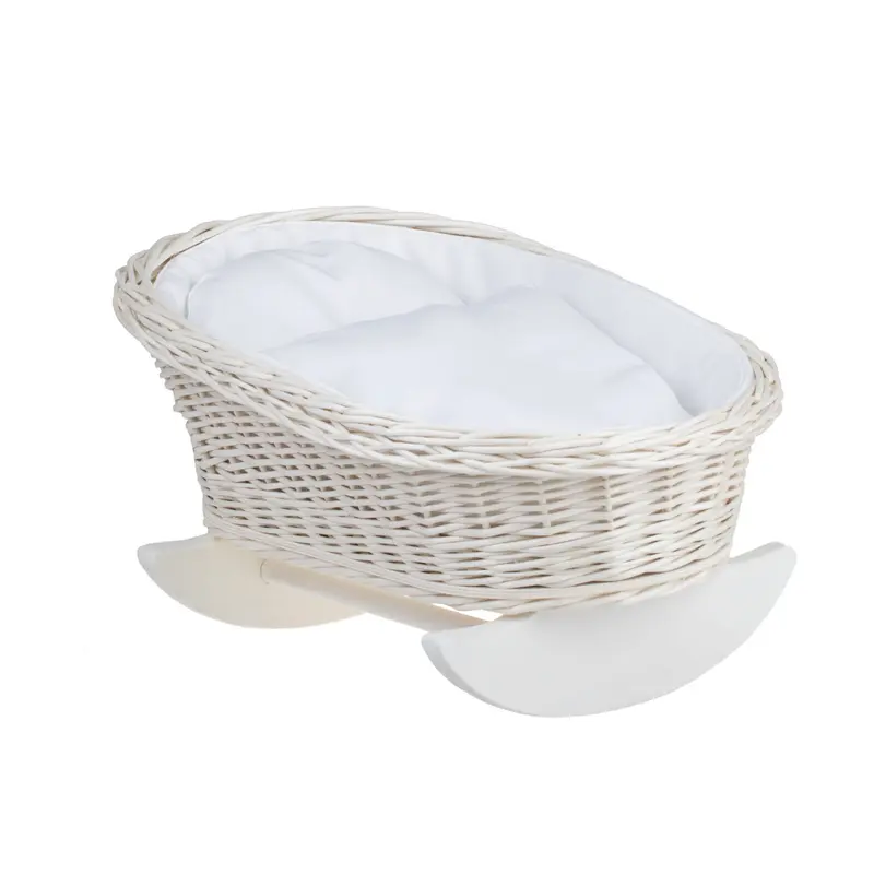 Mimi wicker cradle for dolls with white lining, pillow and duvet TheWickerStories