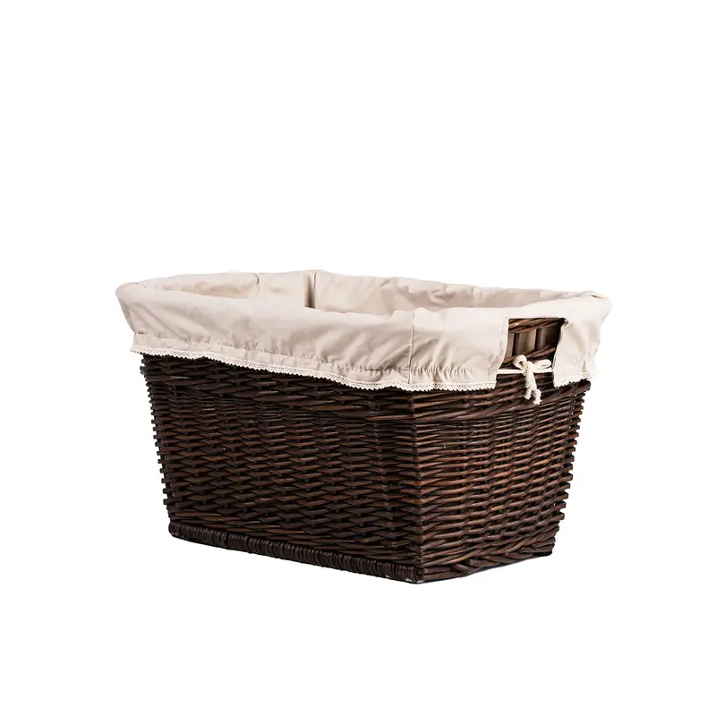 Mivella wicker laundry basket with beige trim and handles TheWickerStories