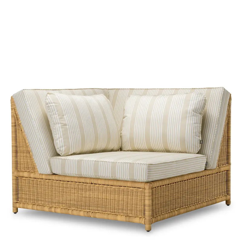 Modułowy fotel ogrodowy narożny Hampton, sztuczny rattan, tkanina Saville, beż