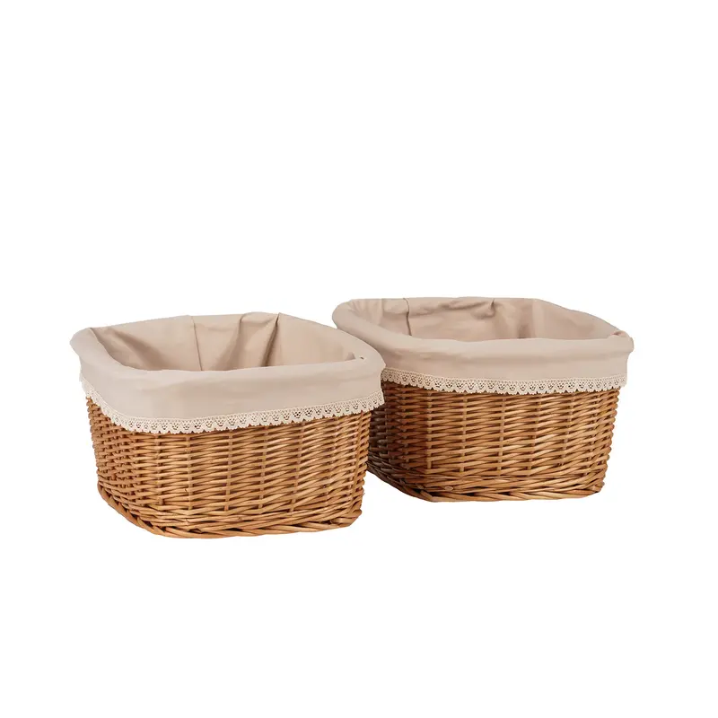 Nestor wicker bread basket with beige trim, set of 2 pcs. TheWickerStories