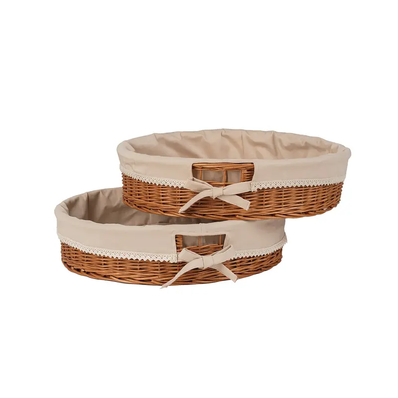 Nova round wicker tray, display basket, lined pastry basket, set of 2 TheWickerStories