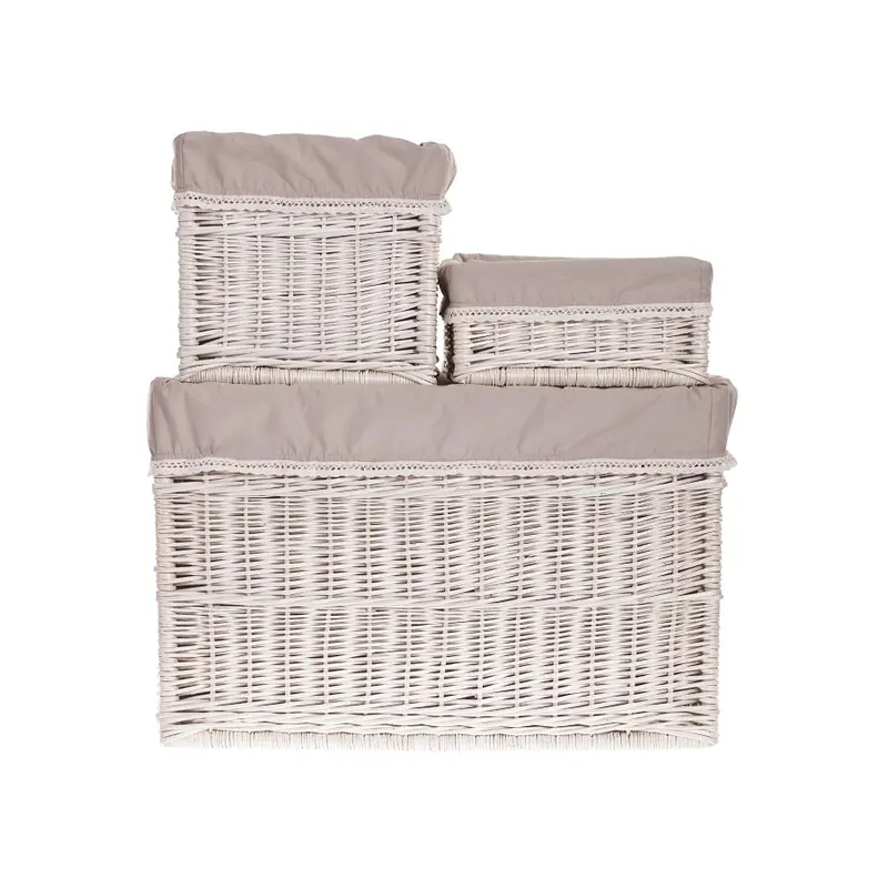 Nova wicker storage basket set with beige trim, 3 pcs. TheWickerStories