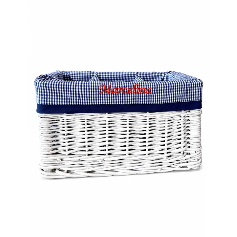 Novinus wicker organizer basket with navy trim TheWickerStories