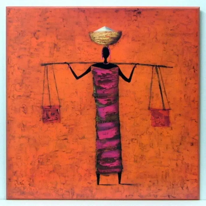 Obraz Afrykanki z naczyniami, kobieta z wiadrami 70x70 cm
