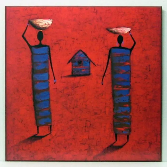 Obraz Afrykanki z naczyniami, kobiety z koszami 70x70 cm