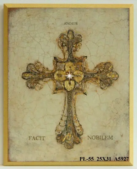 Obraz Akcenty antyczne, łaciński krzyż ozdobiony kryształkiem 25x31 cm