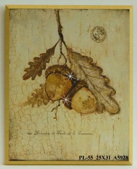Obraz Akcenty antyczne, żołędzie na gałązce ozdobione kryształkami 25x31 cm