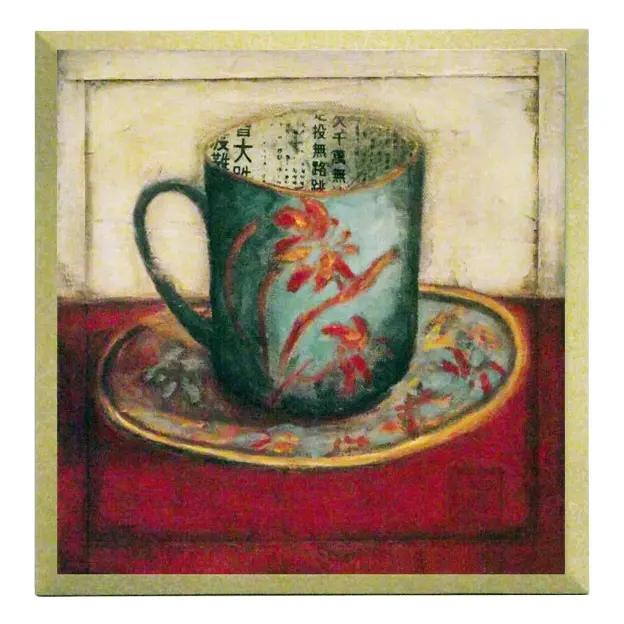 Obraz Azjatycka ceramika, niebieski kubek na płycie 19x19 cm