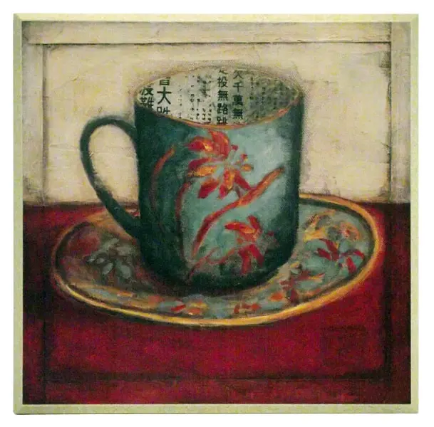 Obraz Azjatycka ceramika, niebieski kubek na płycie 31x31 cm