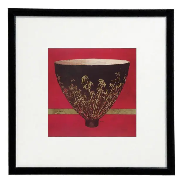 Obraz Bambusowa czarna miseczka w ramie z passe-partout 30x30 cm