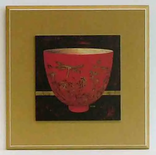 Obraz Bambusowa czerwona miseczka na płycie z pogrubieniem 28x28 cm