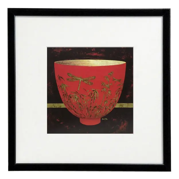 Obraz Bambusowa czerwona miseczka w ramie z passe-partout 30x30 cm