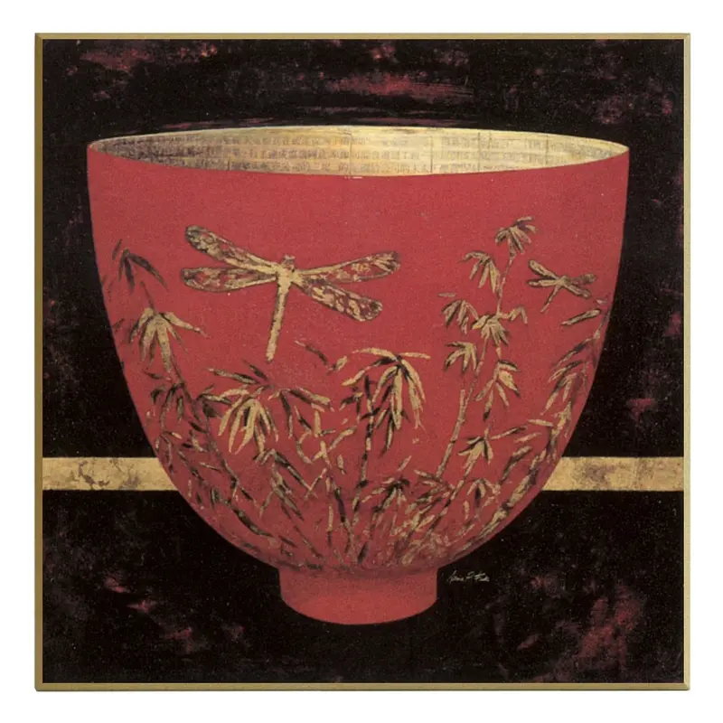 Obraz Bambusowa czerwona miska na płycie 71x71 cm