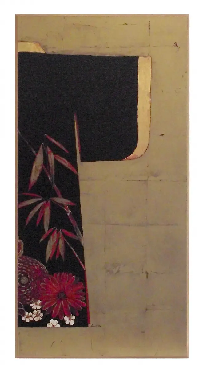 Obraz Bambusowa kompozycja, połowa kimono na płycie 51x101 cm