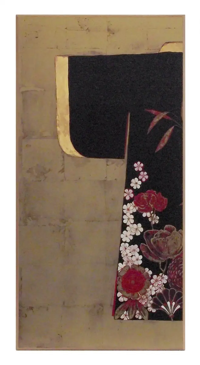 Obraz Bambusowa kompozycja, połowa kimono na płycie 51x101 cm