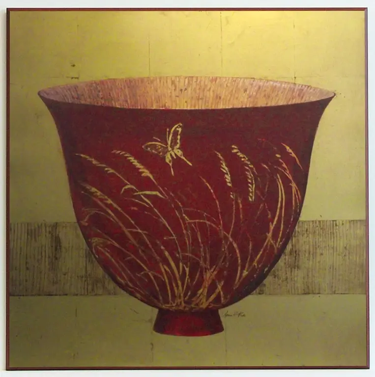 Obraz Bambusowa wiśniowa miska na płycie 71x71 cm
