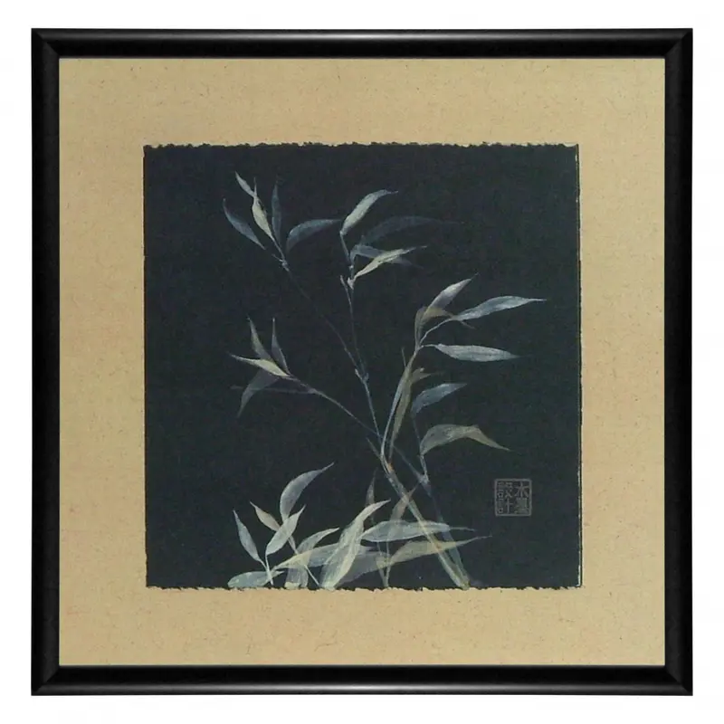 Obraz Bambusowe gałązki na czarnym papierze w ramie 35x35 cm