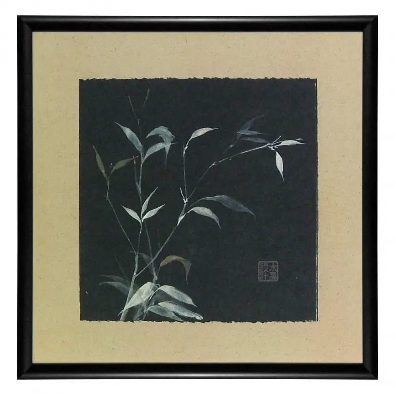 Obraz Bambusowe gałązki na czarnym papierze w ramie 35x35 cm