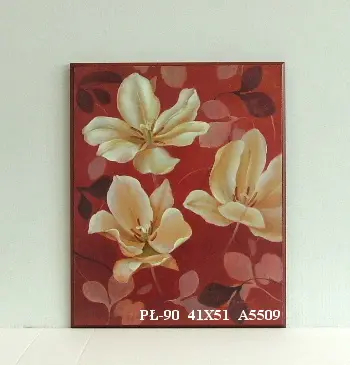Obraz Białe kwiaty i listki na tle czerwieni 41x51 cm