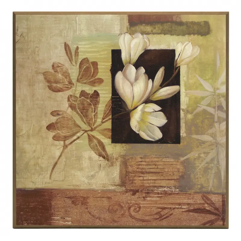 Obraz Białe kwiaty - magnolie z nutą orientu na płycie 51x51 cm