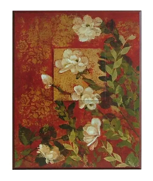 Obraz Białe kwiaty na gałązkach na tle czerwieni i złota 41x51 cm